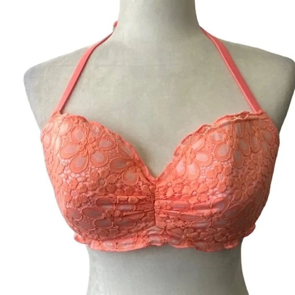 Victoria Secret Lace Swim Top Floral Lace Peach SZ 34DD